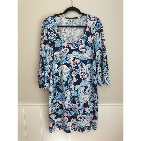 Lilly Pulitzer Carlile Dress in High‎ Tide Navy Holly Flockamolie Size Medium - Picture 1 of 4